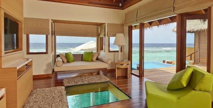 Wohnzimmer, Ocean Bungalow with Pool, Huvafen Fushi Maldives