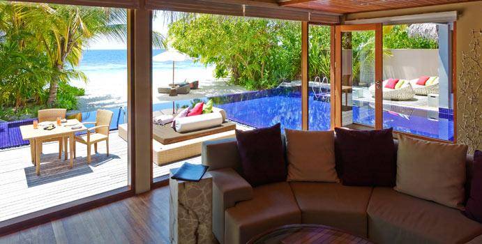 Pool und Strand, Two Bedroom Beach Pavilion with Pool, Huvafen Fushi Maldives