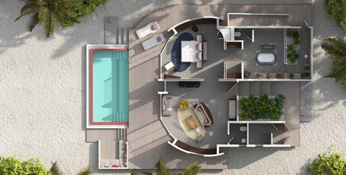 Floorpla, Beach Villa mit Pool, Jumeirah Maldives