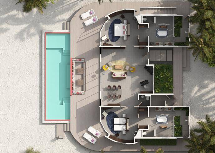 Floorplan, Two Bedroom Beach Residence, Jumeirah Maldives
