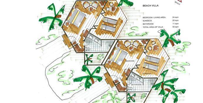Grundriss, Beach Villa, Mirihi Island Resort