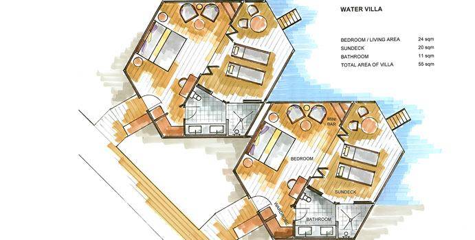Grundriss, Water Villa, Mirihi Island Resort