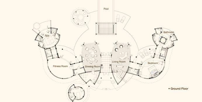 Grundriss Erdgeschoss, Presidential Suite, Constance Halaveli Resort