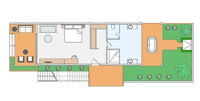 Grundriss, Doppelzimmer Meerblick, ROBINSON Club Noonu