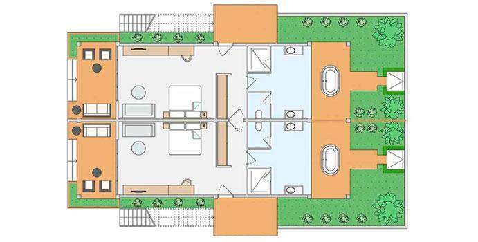 Grundriss, Familienzimmer Meerblick, ROBINSON Club Noonu