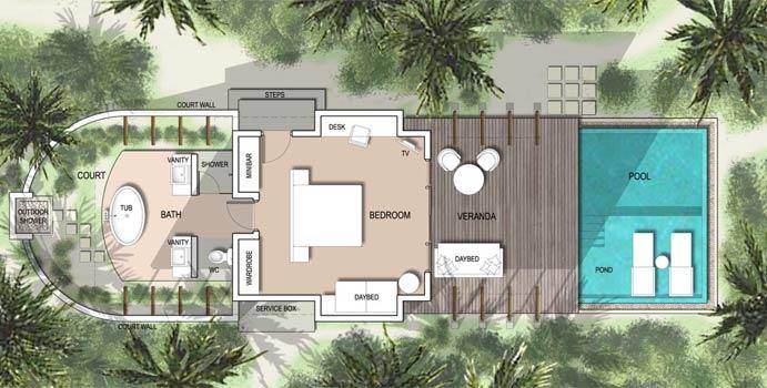 Fushifaru Maldives, Pool Beach Villa Sunset, Grundriss