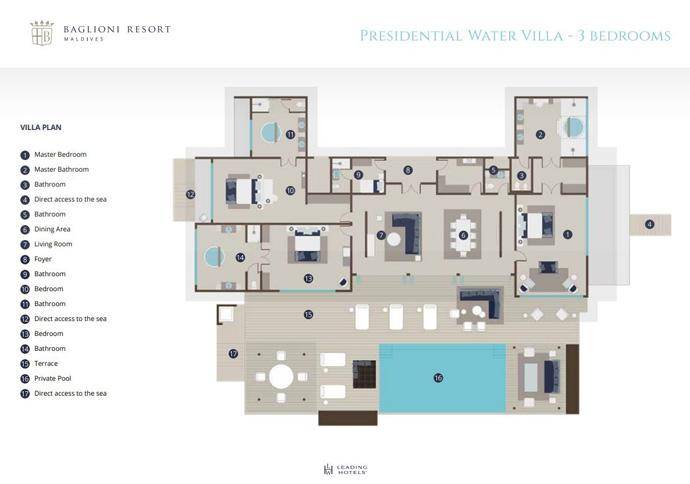 Grundriss, Presidential Water Villa, Baglioni Resort Maldives