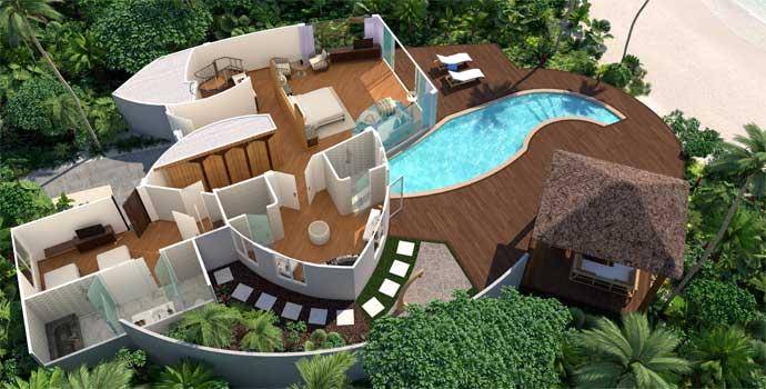 Grundriss, Duplex Beach Pool Villa, JW Marriott Maldives