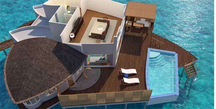 Grundriss, Duplex Overwater Pool Villa, JW Marriott Maldives