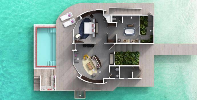 Floorplan, Deluxe Water Villa mit Pool, Jumeirah Maldvies