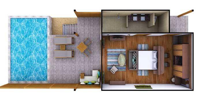 Hurawalhi Island Resort, Malediven, Beach Pool Villa, Grundriss