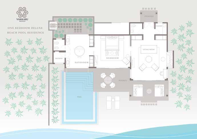 Grundriss, One Bedroom Deluxe Beach Pool Residence, Vakkaru Maldives