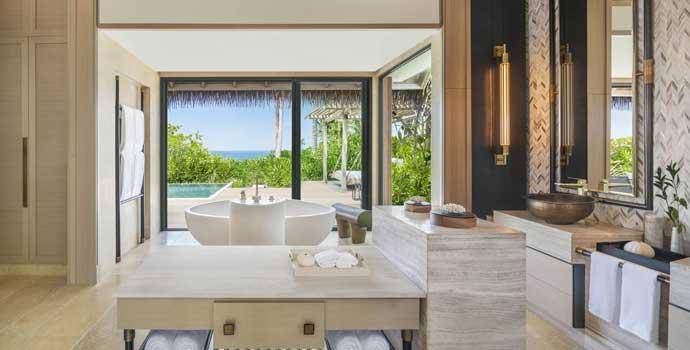 Badezimmer, King Grand Beach Villa with Pool, Waldorf Astoria Maldives Ithaafushi