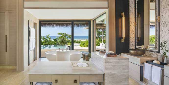 Bad,  Two Queen Bedded Beach Villa with Pool, Waldorf Astoria Maldives Ithaafushi
