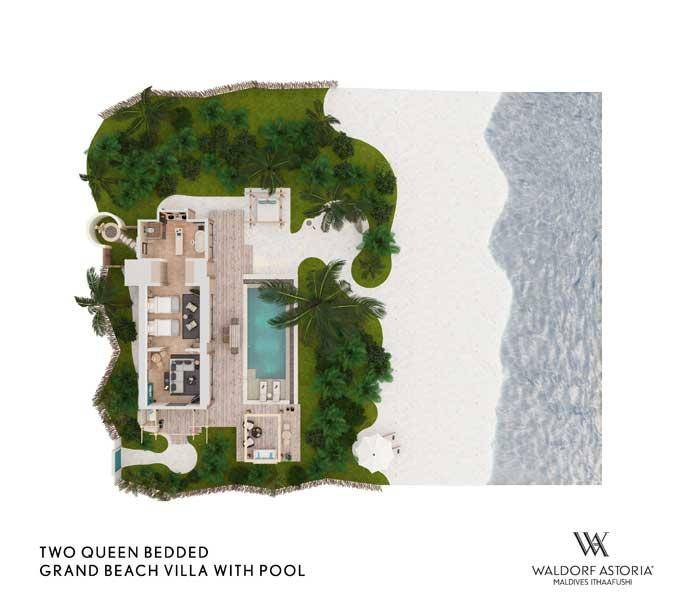 Grundriss,  Two Queen Bedded Grand Beach Villa with Pool, Waldorf Astoria Maldives Ithaafushi