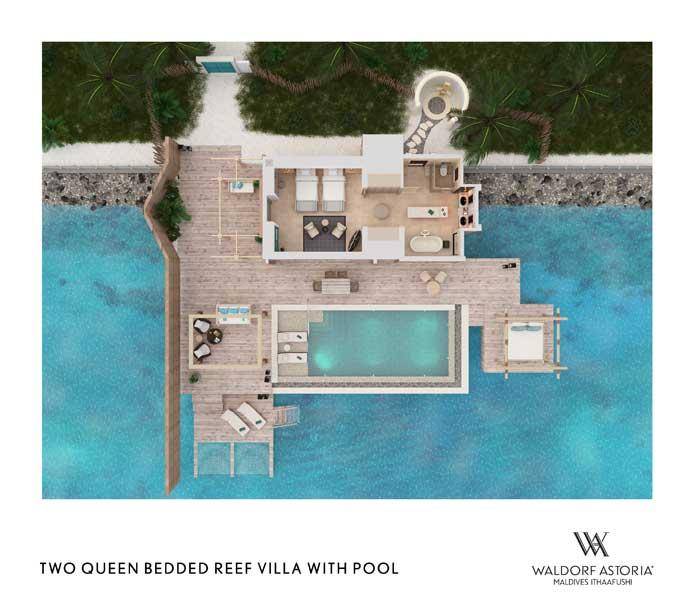 Grundirss, Two Queen Bedded Reef Villa with Pool, Waldorf Astoria Maldives Ithaafushi