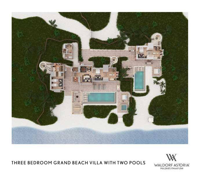 Grundriss, 3 Bedroom Grand Beach Villa with Pool, Waldorf Astoria Maldives Ithaafushi