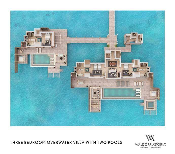 Grundriss, 3 Bedroom Overwater Villa with Pool, Waldorf Astoria Maldives Ithaafushi