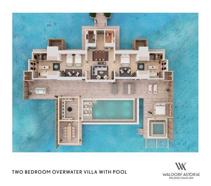 Grundriss, 2 Bedroom Overwater Villa with Pool, Waldorf Astoria Maldives Ithaafushi