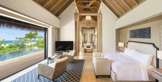 Schlafen, 2 Bedroom Beach Villa with Pool, Waldorf Astoria Maldives Ithaafushi