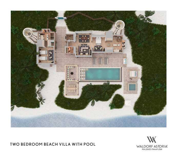 Grundriss, 2 Bedroom Beach Villa with Pool, Waldorf Astoria Maldives Ithaafushi