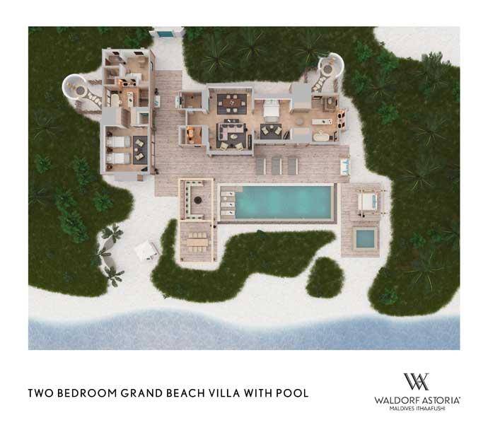 Grundriss 1, 2 Bedroom Grand Beach Villa with Pool, Waldorf Astoria Maldives Ithaafushi
