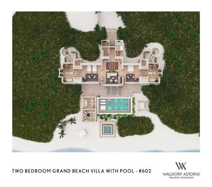 Grundriss 2, 2 Bedroom Grand Beach Villa with Pool, Waldorf Astoria Maldives Ithaafushi