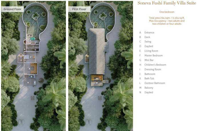 Grundriss, Soneva Fushi Family Villa Suite, One Bedroom Villa Suite, Soneva Fushi Resort