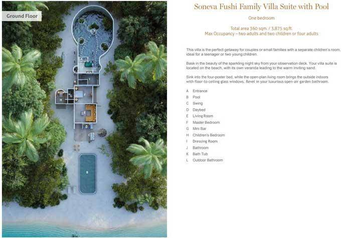 Grundriss Erdgeschoss, Soneva Fushi Family Villa Suite with Pool, One Bedroom Villa Suite with Pool, Soneva Fushi Resort