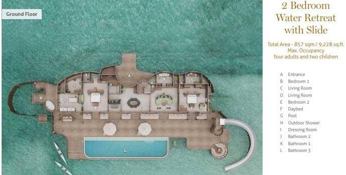 Grundriss Erdgeschoss, 2 Bedroom Water Retreat with Slide, Two Bedroom Water Retreat, Soneva Fushi Resort