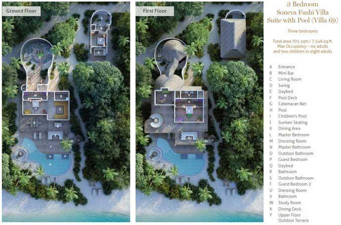 Grundriss, 3 Bedroom Soneva Fushi Villa Suite with Pool, Three Bedroom Villa Suite with Pool, Soneva Fushi Resort