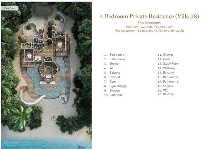 Grundriss Obergeschoss, Villa 38, Four Bedroom Residence with Pool, Soneva Fushi Resort
