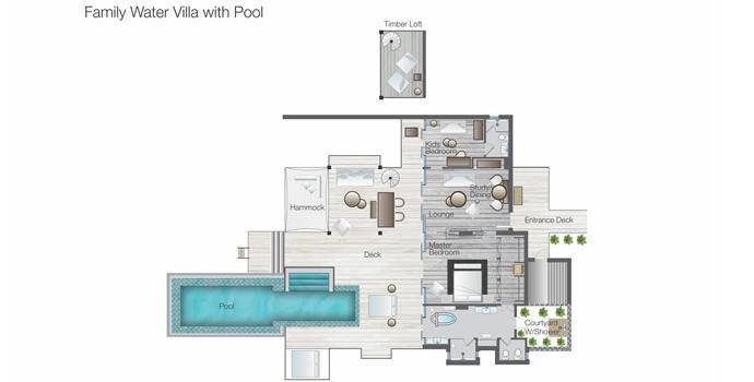 Floorplan, Sunset Family Water Villa with Pool, Four Seasons Resort Maldives at Landaa Giraavaru