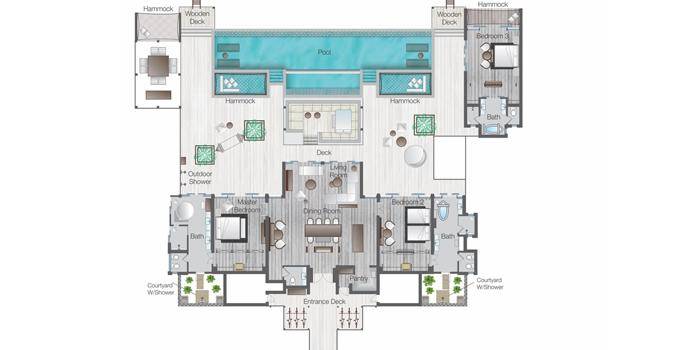 Floorplan, Sunset Three-Bedroom Water Suite,  Four Seasons Resort Maldives at Landaa Giraavaru