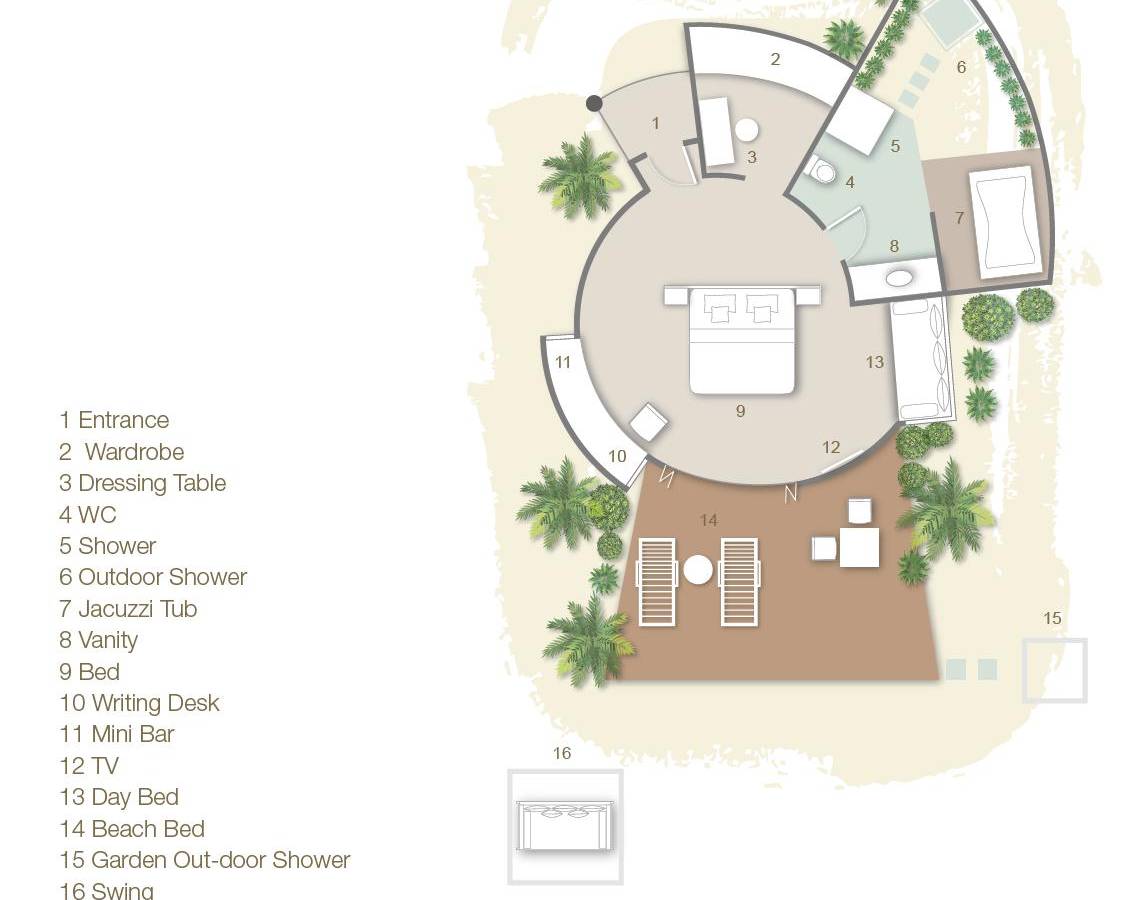 Sun Siyam Vilu Reef, Malediven, Jacuzzi Deluxe Beach Villa, Grundrisse