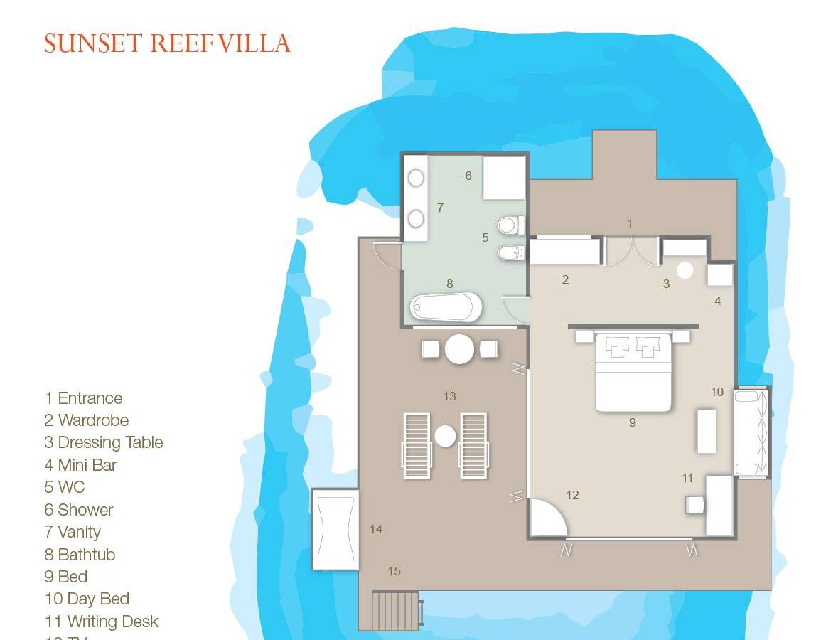 Sun Siyam Vilu Reef, Malediven, Sunset Reef Villa, Grundriss