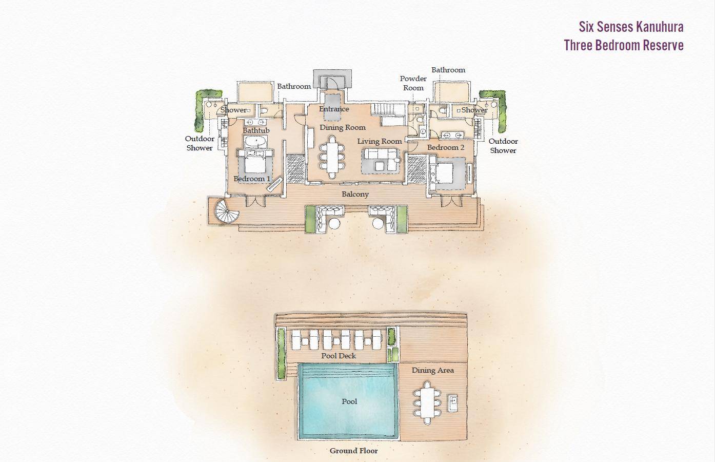 Six Senses Kanuhura, Three Bedroom Beach Reserve, Grundriss EG