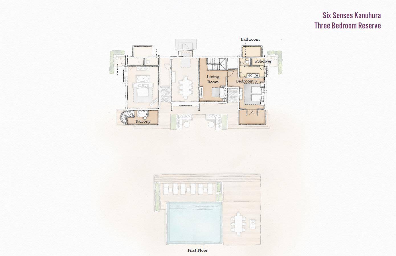 Six Senses Kanuhura, Three Bedroom Beach Reserve, Grundriss OG