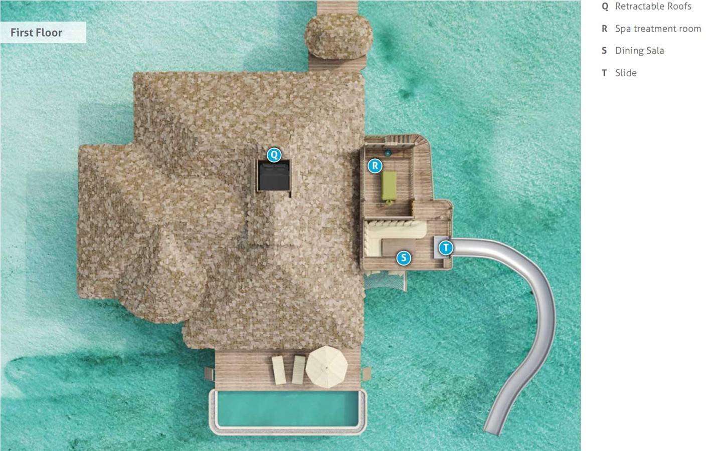 Erdgeschoss Grundriss, Overwater Hideaway, Soneva Secret