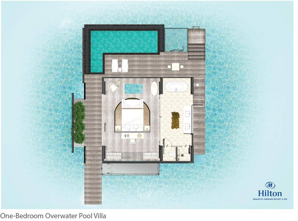 Hilton Maldives Amingiri, One Bedroom Overwater Pool Villa, Floorplan