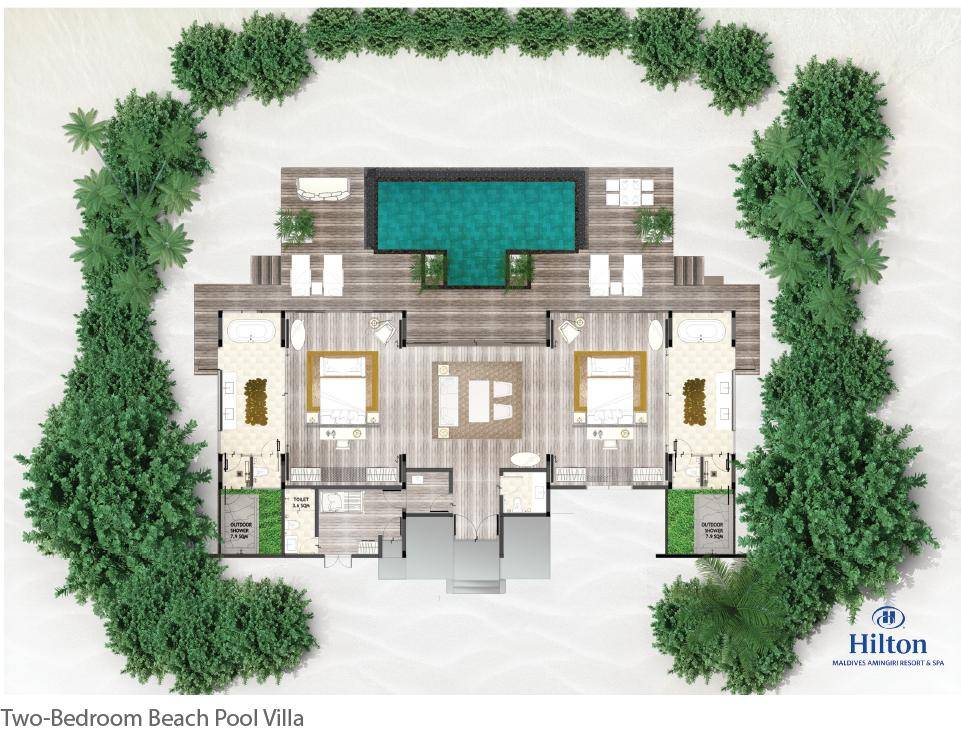 Hilton Maldives Amingiri, Two Bedroom Beach Pool Villa, Floorplan