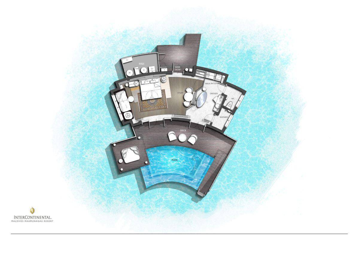 InterContinental Maldives Maamunagau Resort, Sunset Overwater Villa with Pool, Grundriss