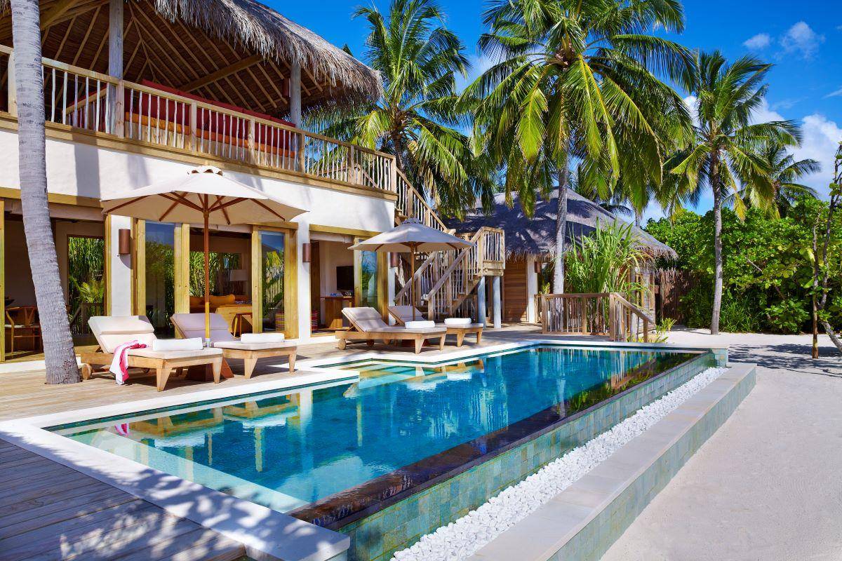Six Senses Laamu, Two Bedroom Ocean Beach Villa with Pool, Terrasse