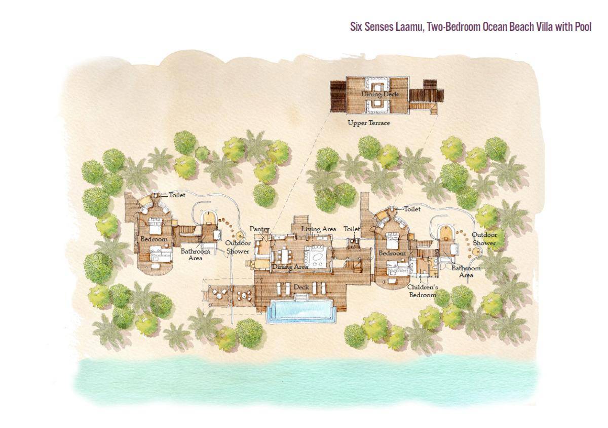 Six Senses Laamu, Two Bedroom Ocean Beach Villa with Pool, Grundriss