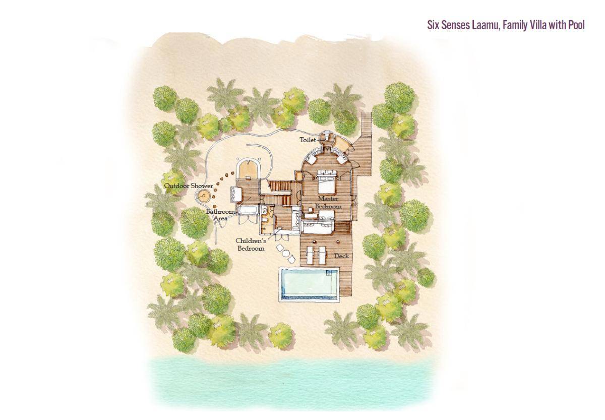 Six Senses Laamu, Family Beach Villa with Pool, Grundriss