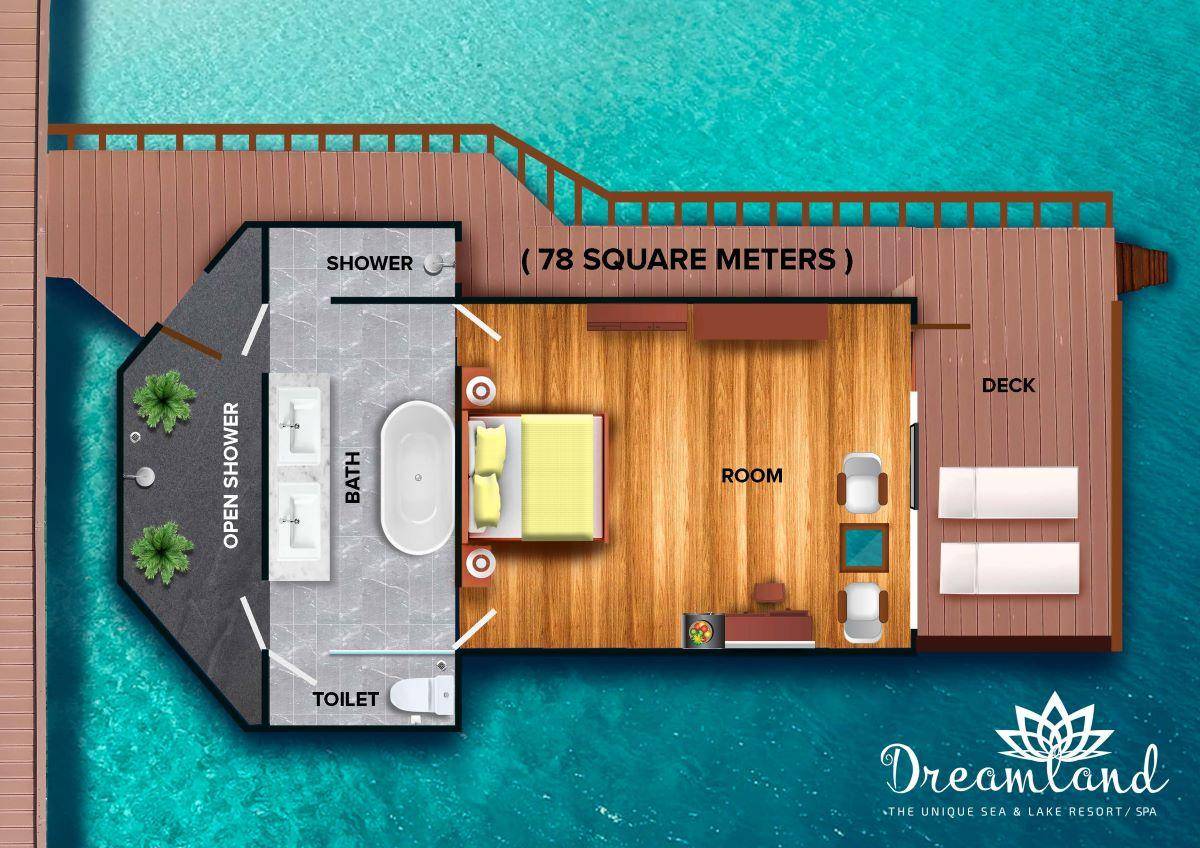 Dreamland The Unique Sea & Lake Resort / Spa, Water Bungalow, Grundriss