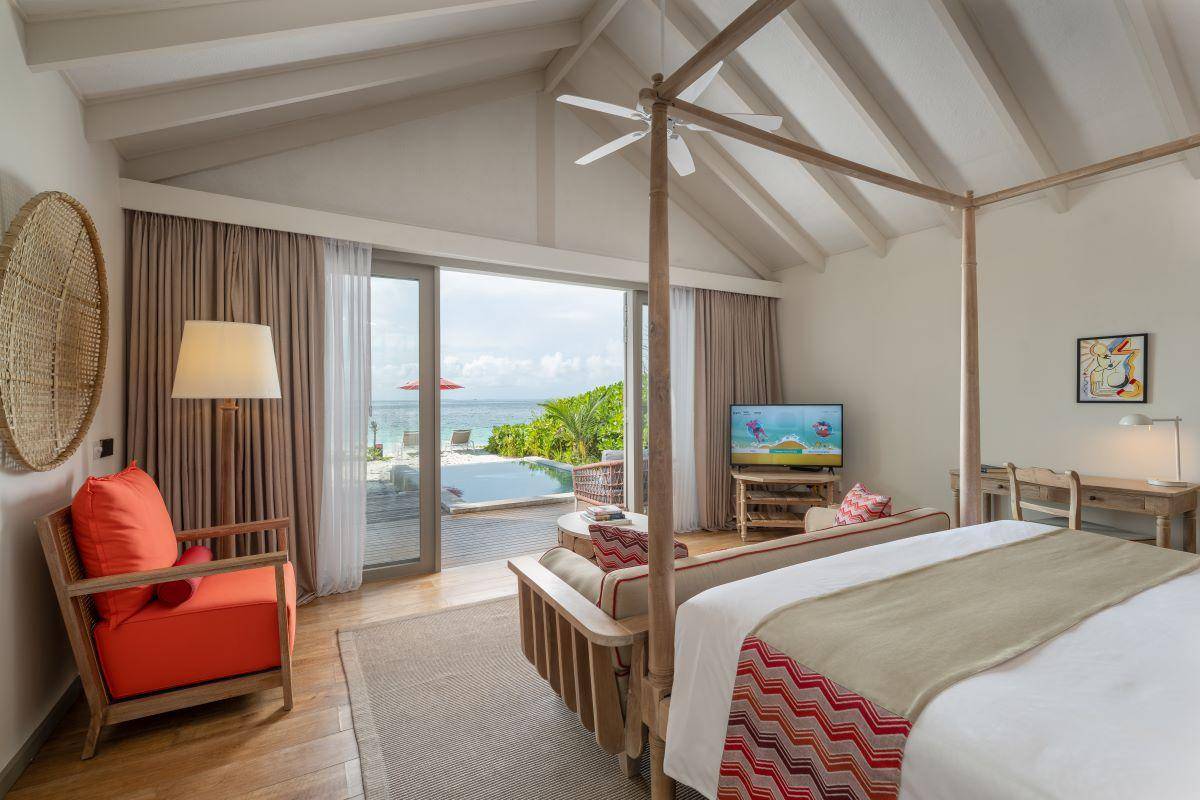 Cora Cora Maldives, Beach Pool Villa, Schlafzimmer mit Meerblick