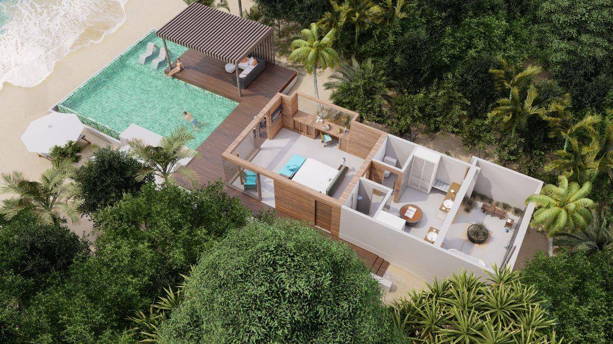 Park Hyatt Maldives Hadahaa, Deluxe Beach Pool Villa, Grundriss Seitenansicht
