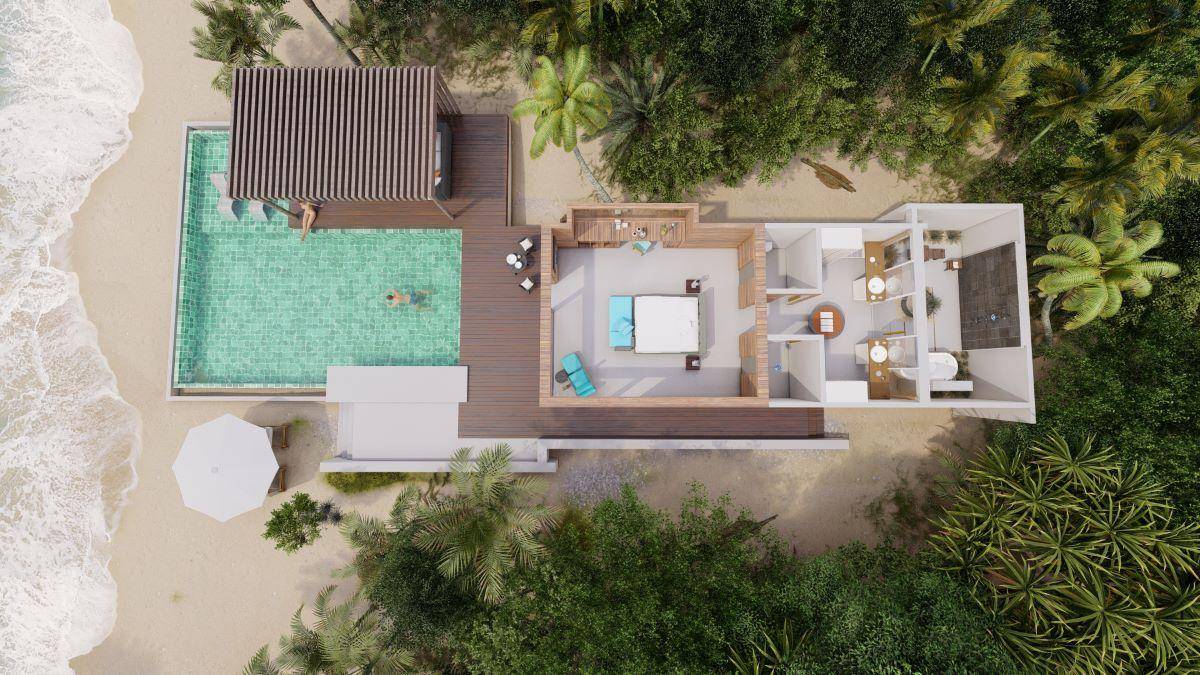 Park Hyatt Maldives Hadahaa, Deluxe Beach Pool Villa, Grundriss von oben