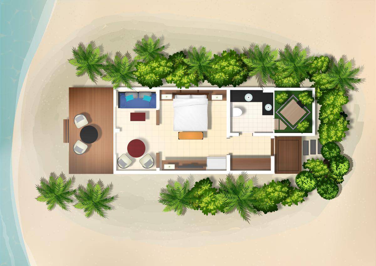 Dhawa Ihuru, Malediven, Beachfront Villa, Grundriss